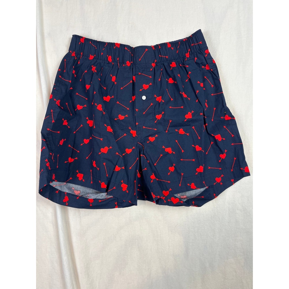 J.Crew Mens Boxer‎ Shorts Navy Blue Red Heart Arrow Print Cotton Size XS